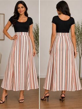 High-Waisted Striped Butterfly Maxi Skirt